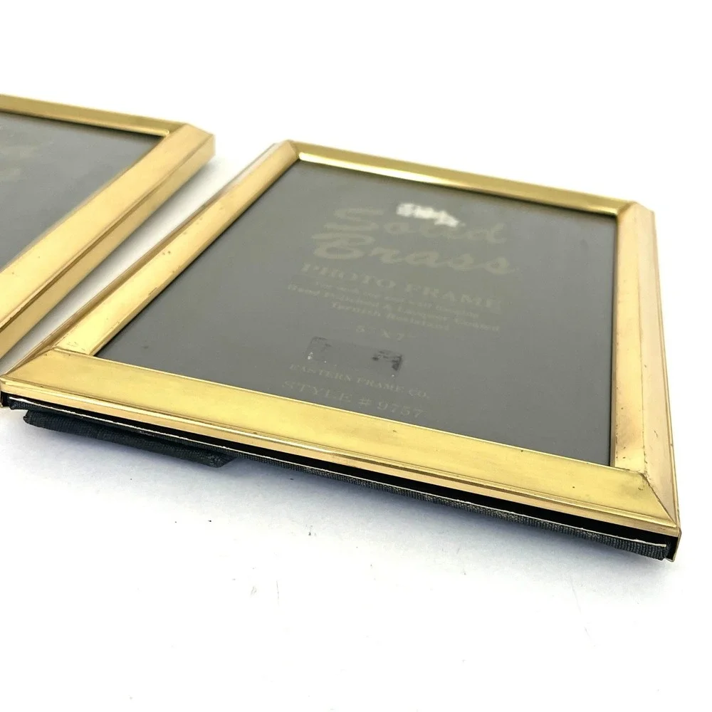 Vintage 90s Brass Frames Set of 2 Solid Brass 5x7 Photo Frames Gold Beveled
